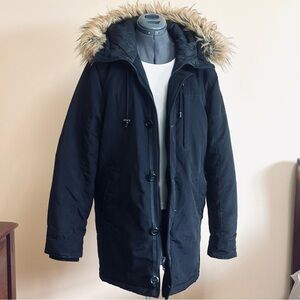 GUESS Men's Black Fur Hooded Parka